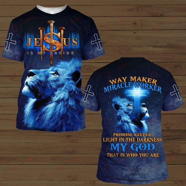 Lion Cross Jesus Is My Savior Way Maker Miracle Worker 3D Shirt Lion Cross Jesus Is My Savior Way Maker Miracle Worker 3D Shirt