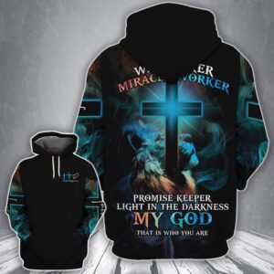 Lion Cross Way Maker Miracle Worker Promise Keeper Light In The Darkness My God 3D Hoodie Shirt