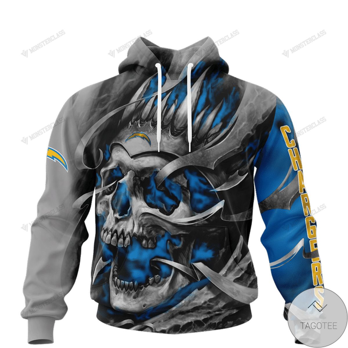 Los Angeles Chargers Skull Jersey 3D Hoodie Los Angeles Chargers Skull Jersey 3D Hoodie