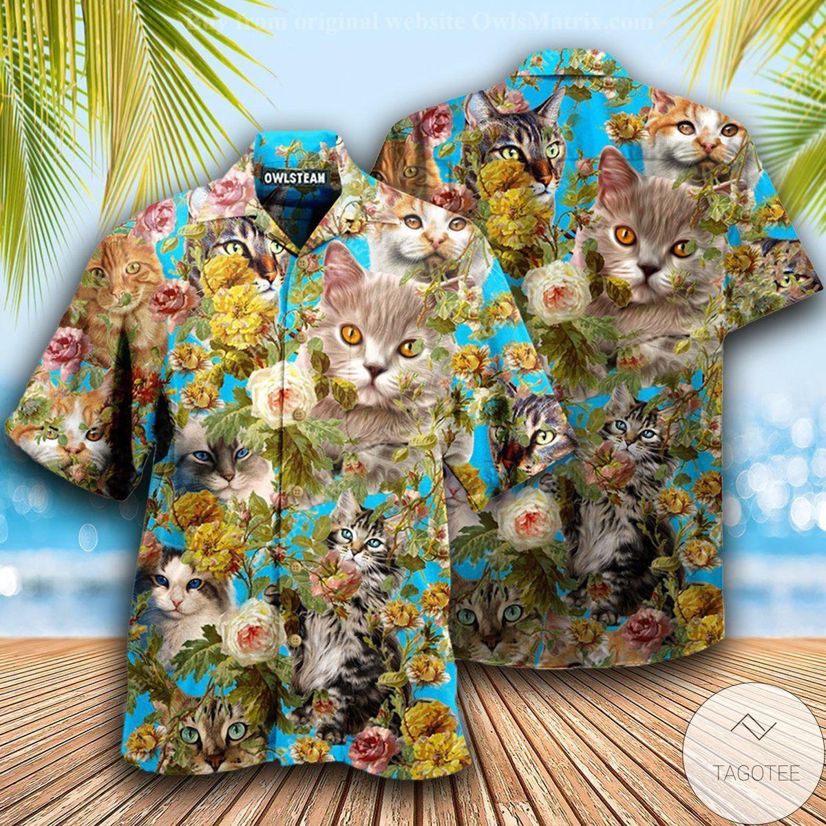 Lovely Cat And Flower Printed Hawaiian Shirt Lovely Cat And Flower Printed Hawaiian Shirt