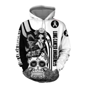 Lung Cancer Awareness Skull Girl 3D Shirt