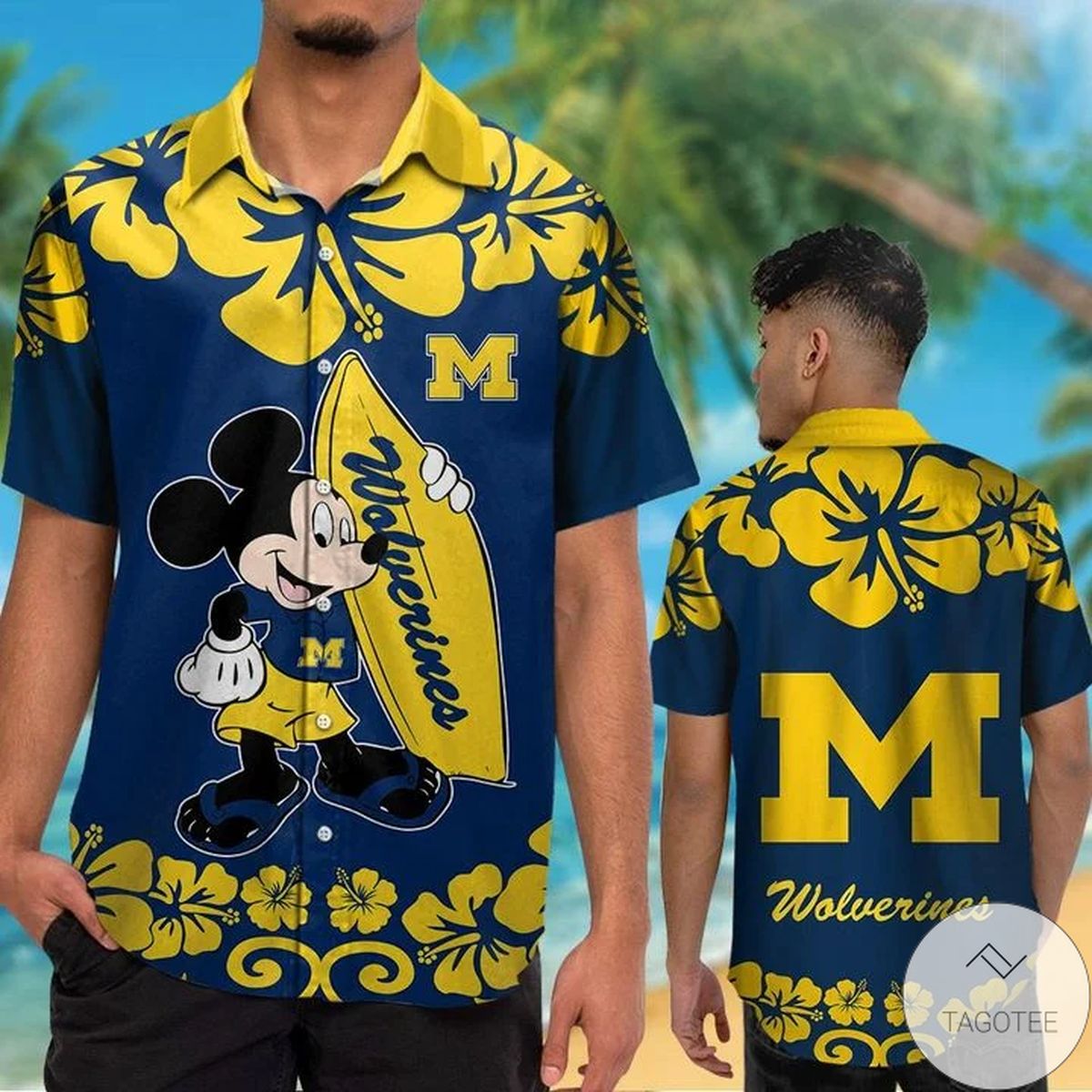 Michigan Wolverines & Mickey Mouse Hawaiian Shirt Michigan Wolverines & Mickey Mouse Hawaiian Shirt