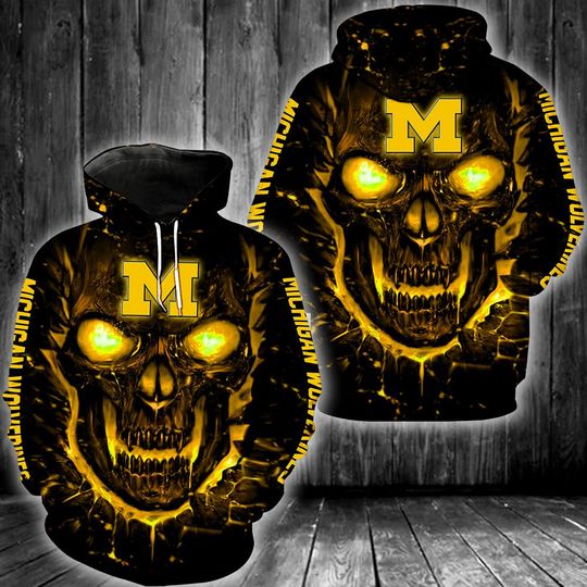 Michigan Wolverines Skull 3D Hoodie Michigan Wolverines Skull 3D Hoodie