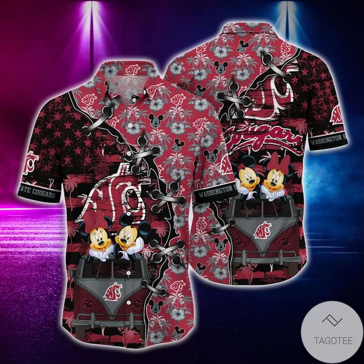 Mickey Mouse Washington State Cougars Ncaa Hawaiian Shirt Mickey Mouse Washington State Cougars Ncaa Hawaiian Shirt
