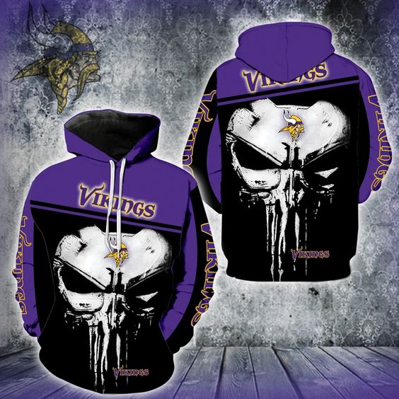 Minnesota Vikings Nfl Punisher Skull 3D Hoodie Minnesota Vikings Nfl Punisher Skull 3D Hoodie