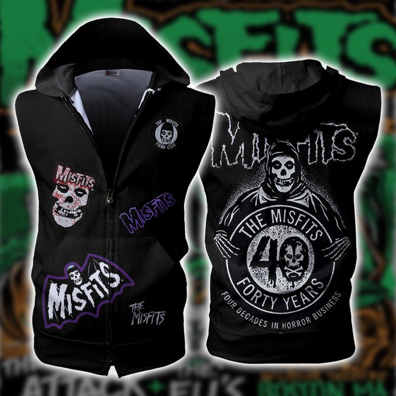 Misfits Band Sleeveless Vest Zip Hoodie Misfits Band Sleeveless Vest Zip Hoodie