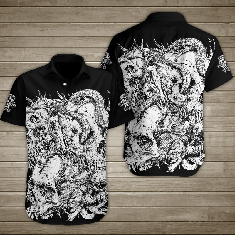 Monster Skull Hawaiian Shirt Summer Button Up Monster Skull Hawaiian Shirt Summer Button Up