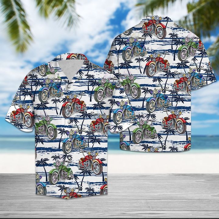 Motorbike Sea Palm Tree Hawaiian Shirt Summer Button Up Motorbike Sea Palm Tree Hawaiian Shirt Summer Button Up