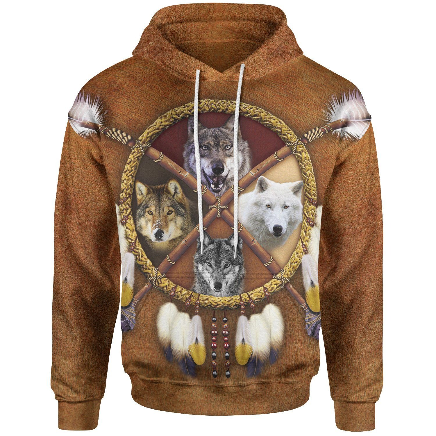 Native American 4 Wolves 3D Hoodie Shirts Native American 4 Wolves 3D Hoodie Shirts