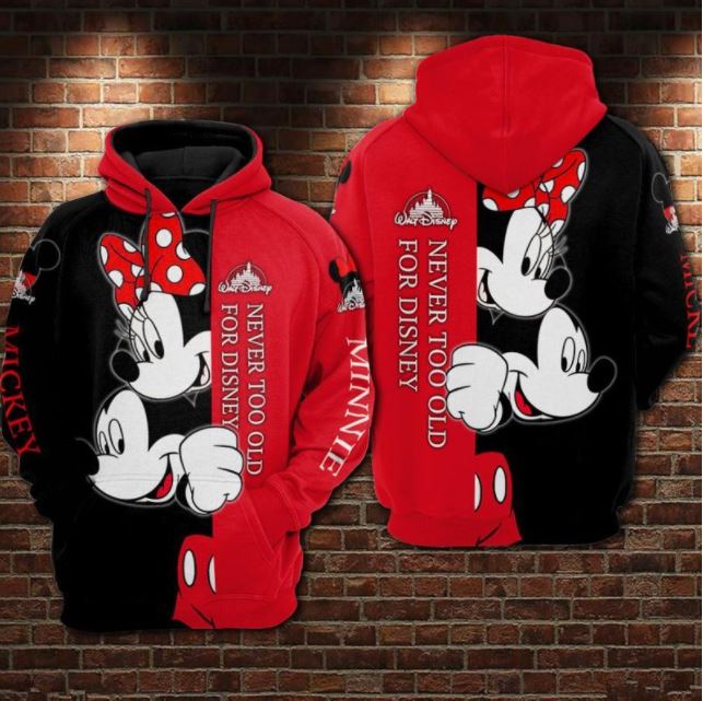 Never Too Old For Disney Mickey Mouse 3D Hoodie- Limited Edition Never Too Old For Disney Mickey Mouse 3D Hoodie- Limited Edition