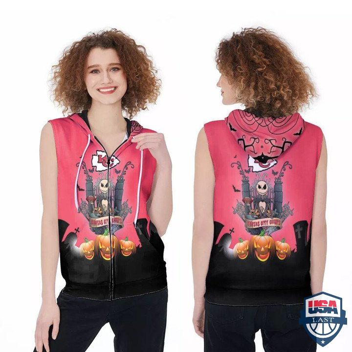 Nfl Kansas City Chiefs Jack Skellington Castle 3D Sleeveless Zip Hoodie Nfl Kansas City Chiefs Jack Skellington Castle 3D Sleeveless Zip Hoodie