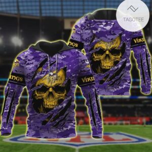 Nfl Minnesota Vikings 3D Hoodie Skull Lover