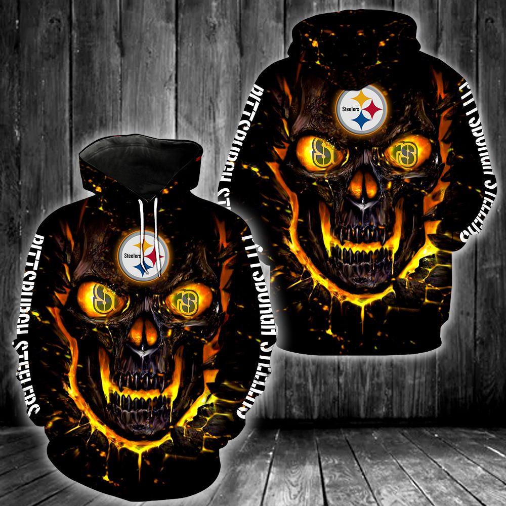 Nfl Pittsburgh Steelers Skull 3D Full Printed Hoodie Nfl Pittsburgh Steelers Skull 3D Full Printed Hoodie