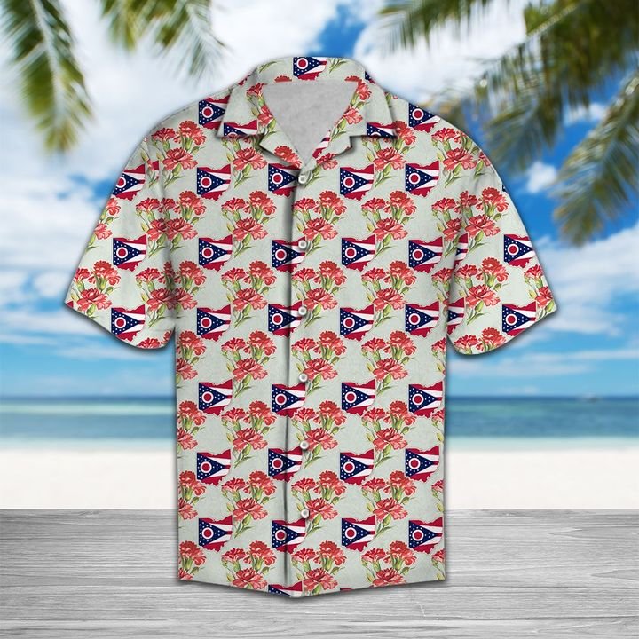 Ohio Red Carnation Hawaiian Shirt Summer Button Up Ohio Red Carnation Hawaiian Shirt Summer Button Up