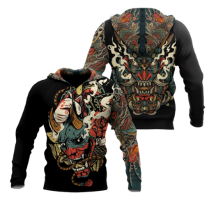Oni Mask Tattoo All Over Printed 3D Hoodie