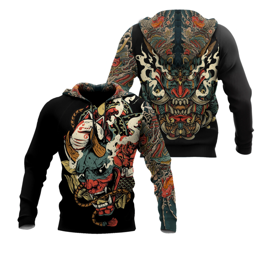 Oni Mask Tattoo All Over Printed 3D Hoodie Oni Mask Tattoo All Over Printed 3D Hoodie