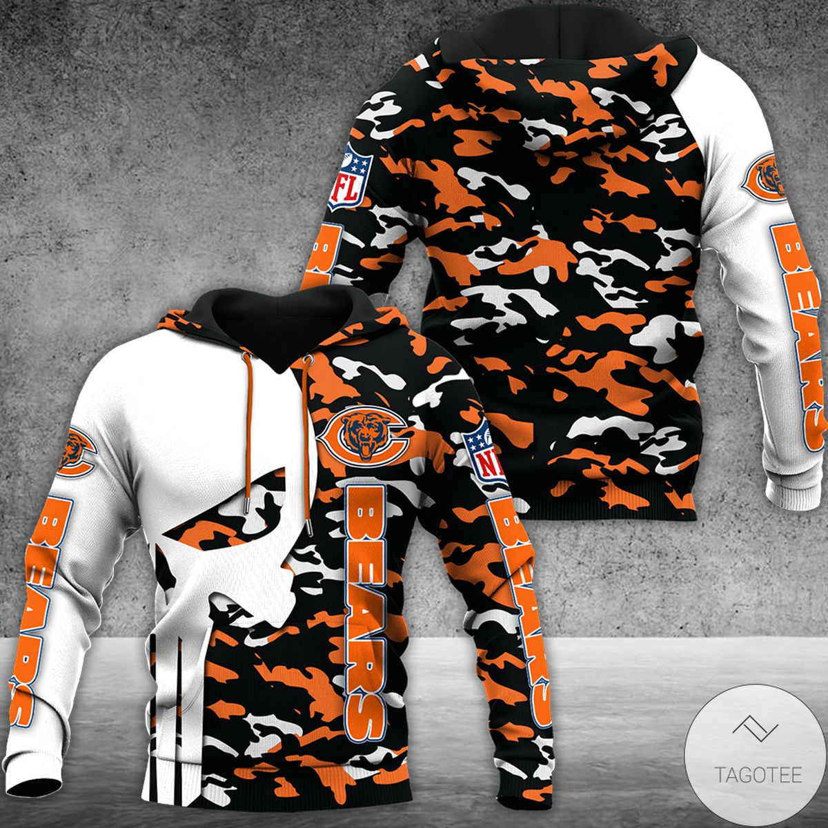 Orange Camouflage Skull Bears 3D Hoodie Orange Camouflage Skull Bears 3D Hoodie