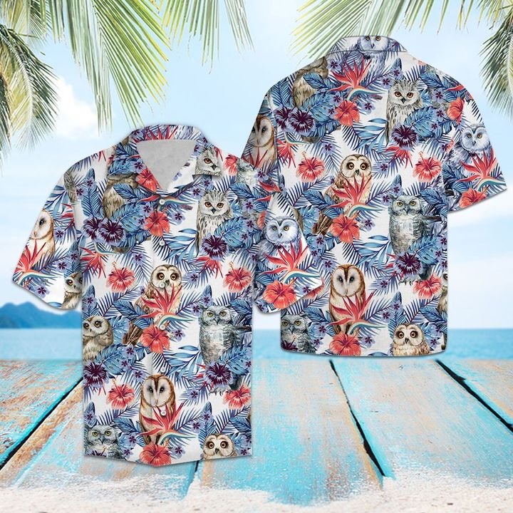 Owl Hibiscus Flower Hawaiian Shirt Summer Button Up Owl Hibiscus Flower Hawaiian Shirt Summer Button Up