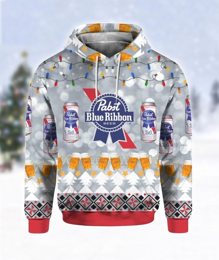 Pabst Blue Ribbon Beer 3D Ugly Christmas Hoodie Pabst Blue Ribbon Beer 3D Ugly Christmas Hoodie