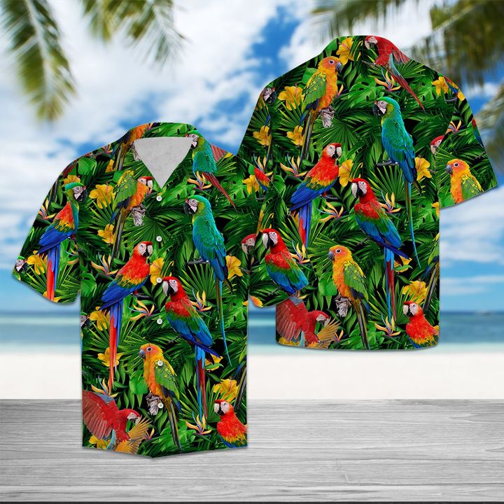 Parrot Tropical Wild Flower Hawaiian Shirt Summer Button Up Parrot Tropical Wild Flower Hawaiian Shirt Summer Button Up