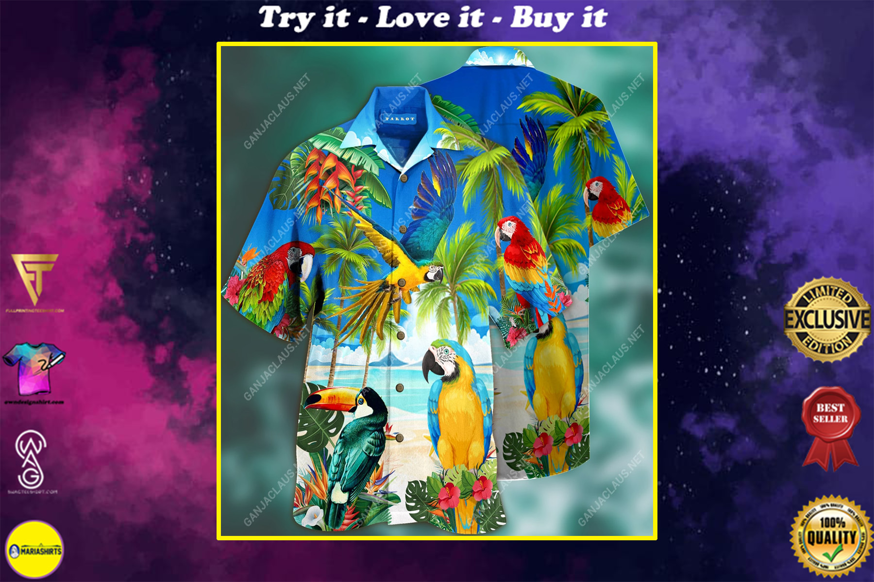 Parrots On The Beach Flag Full Printing Hawaiian Shirt Parrots On The Beach Flag Full Printing Hawaiian Shirt