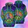 Peace Symbol Hippie Trippy Flower 3D Full Print Hoodie