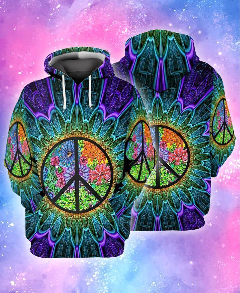 Peace Symbol Hippie Trippy Flower 3D Full Print Hoodie Peace Symbol Hippie Trippy Flower 3D Full Print Hoodie