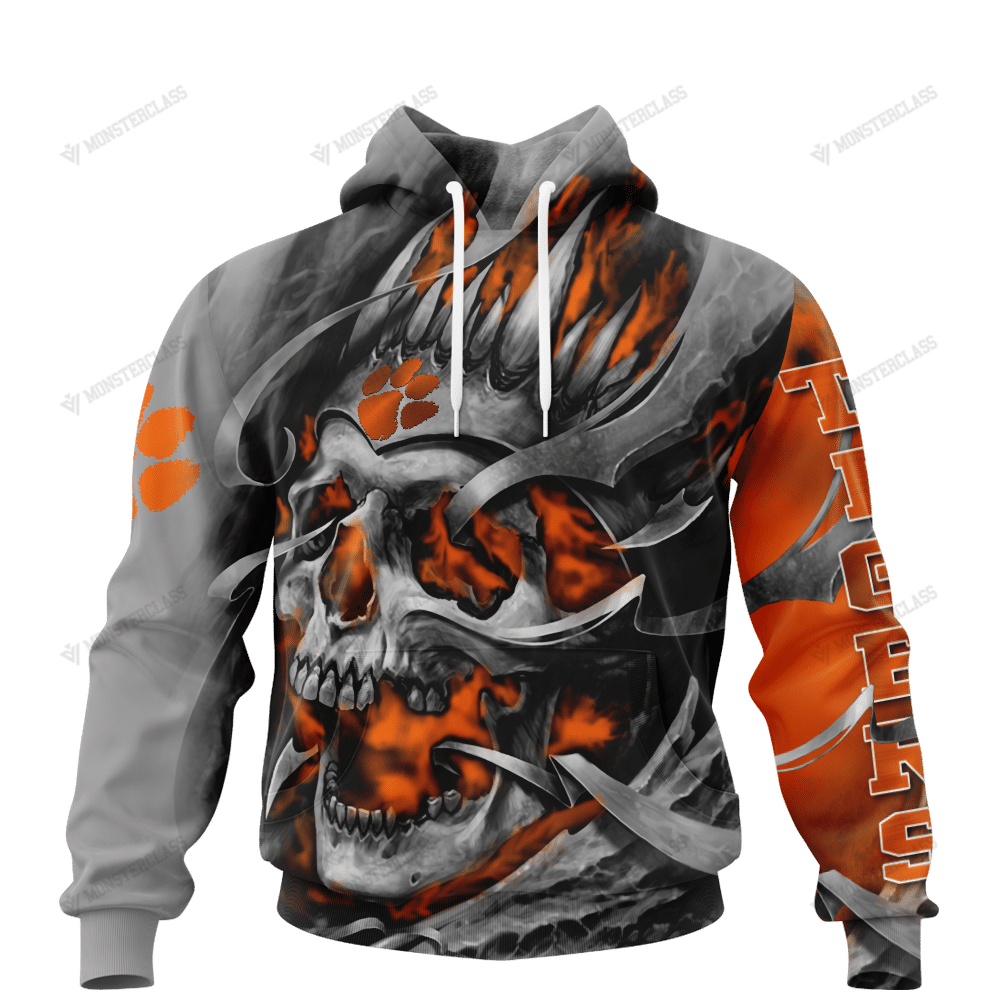 Personalized Clemson Tigers Custom Skull Jersey Hoodie Personalized Clemson Tigers Custom Skull Jersey Hoodie