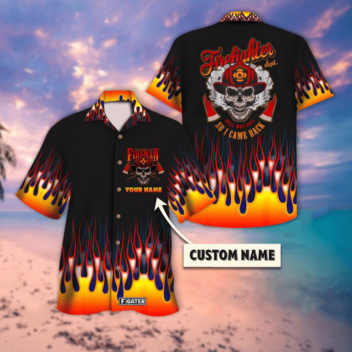 Personalized Firefighter Skull Flame Hawaiian Shirt Personalized Firefighter Skull Flame Hawaiian Shirt