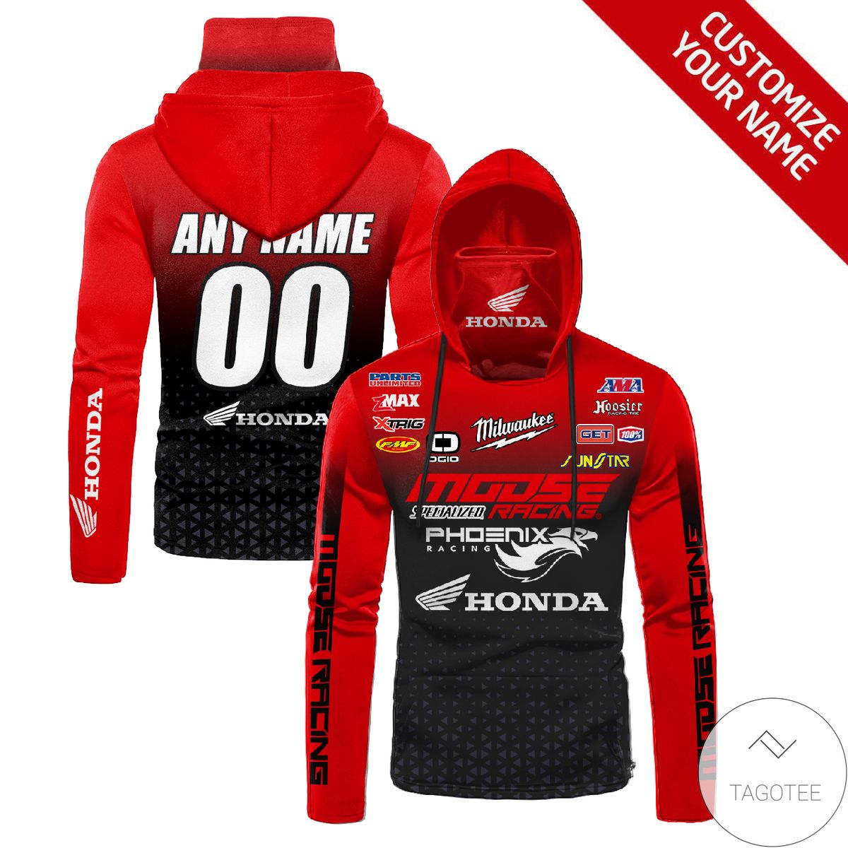 Personalized Honda Red Gaiter Mask Hoodie Personalized Honda Red Gaiter Mask Hoodie