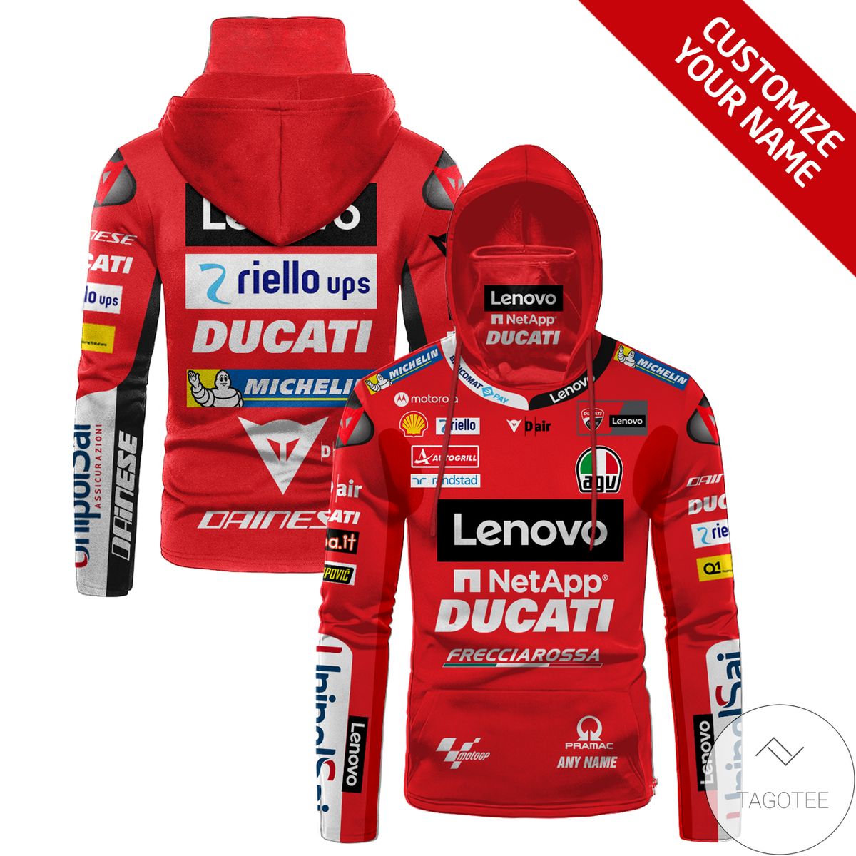 Personalized Lenovo Ducati Branded Mask Hoodie Personalized Lenovo Ducati Branded Mask Hoodie