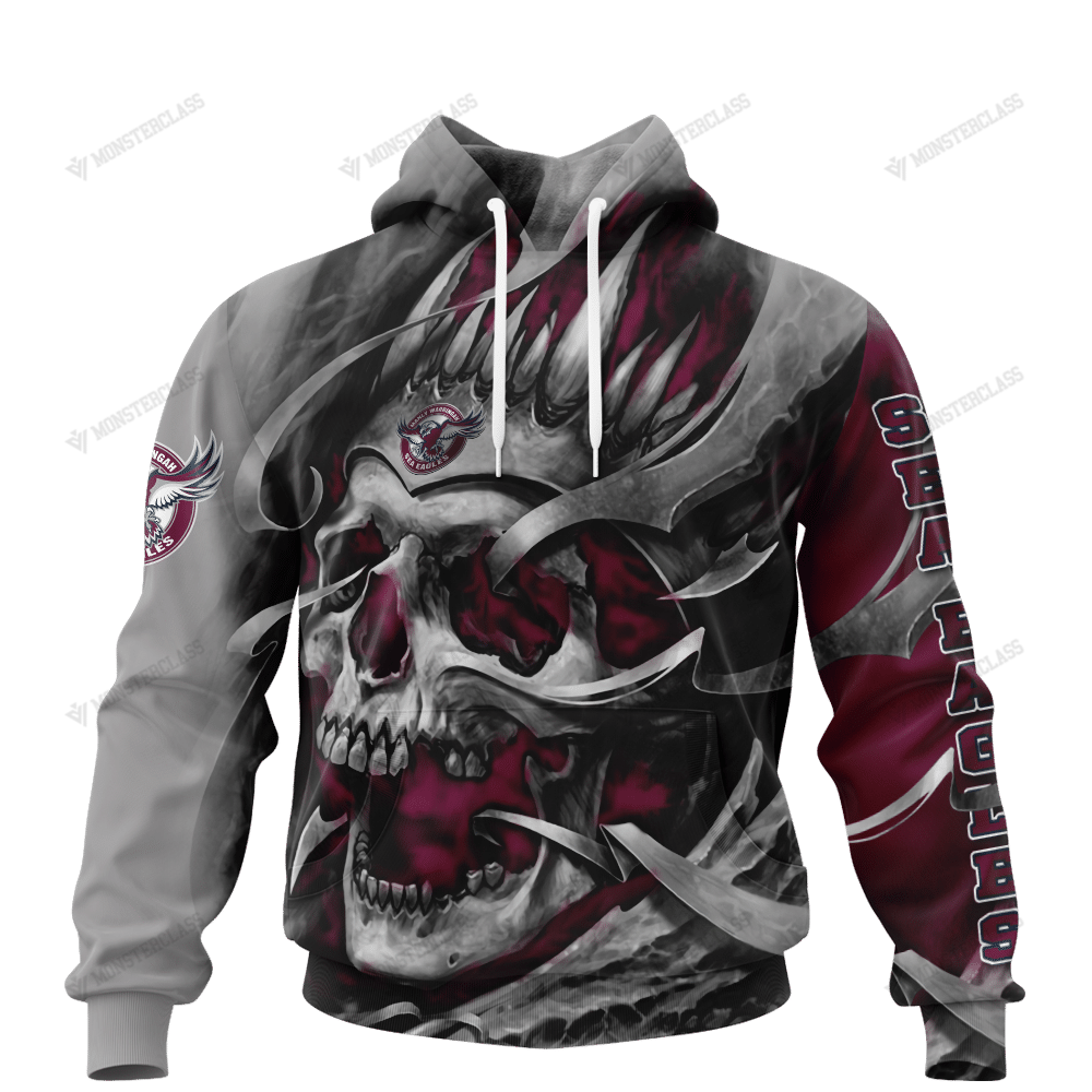 Personalized Manly Warringah Sea Eagles Custom Skull Jersey Hoodie Personalized Manly Warringah Sea Eagles Custom Skull Jersey Hoodie
