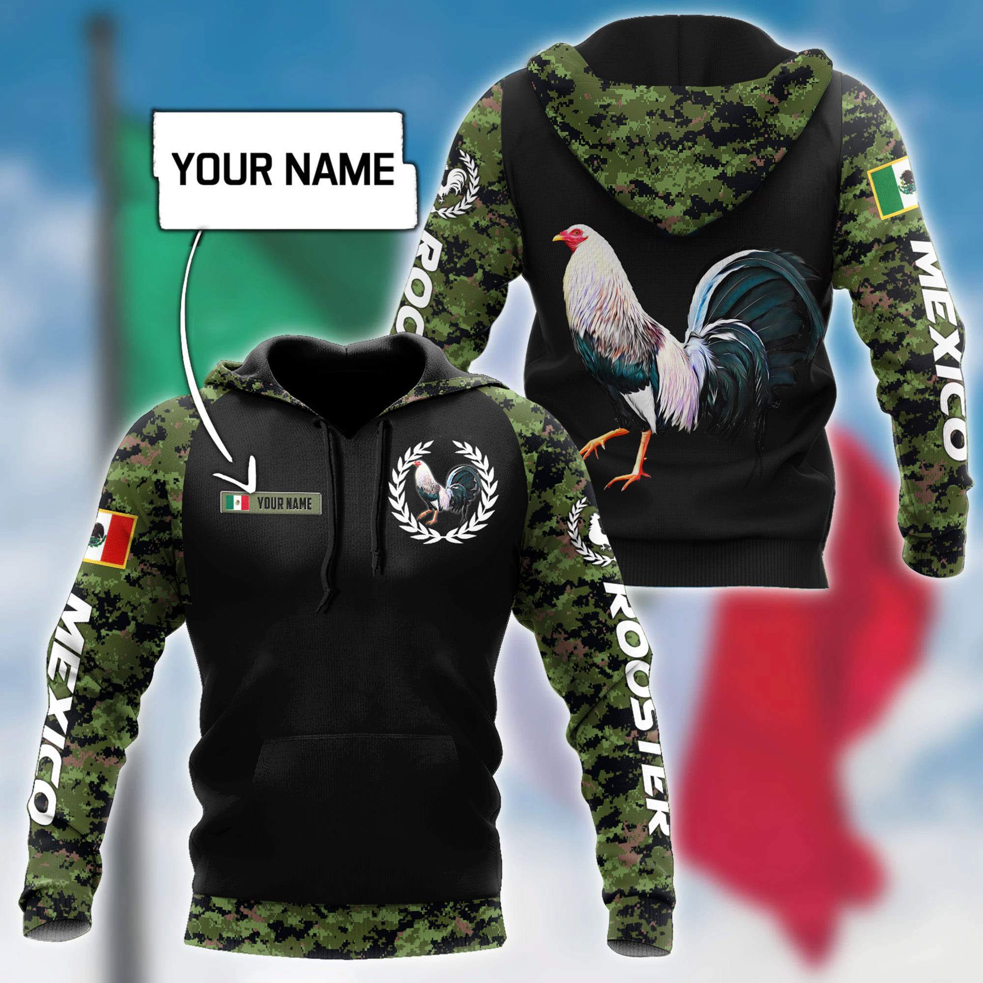 Personalized Mexican Rooster Camo 3D All Over Printed Hoodie Personalized Mexican Rooster Camo 3D All Over Printed Hoodie
