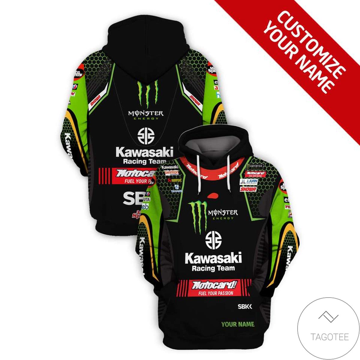 Personalized Monster Energy Kawasaki Racing Team Branded Unisex 3D Hoodie Personalized Monster Energy Kawasaki Racing Team Branded Unisex 3D Hoodie