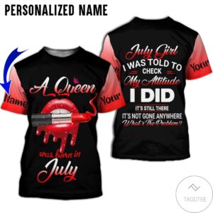 Personalized Name A Queen Was Born In July Red Lipstick All Over Print Hoodie