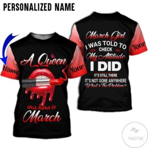 Personalized Name A Queen Was Born In March Red Lipstick All Over Print Hoodie