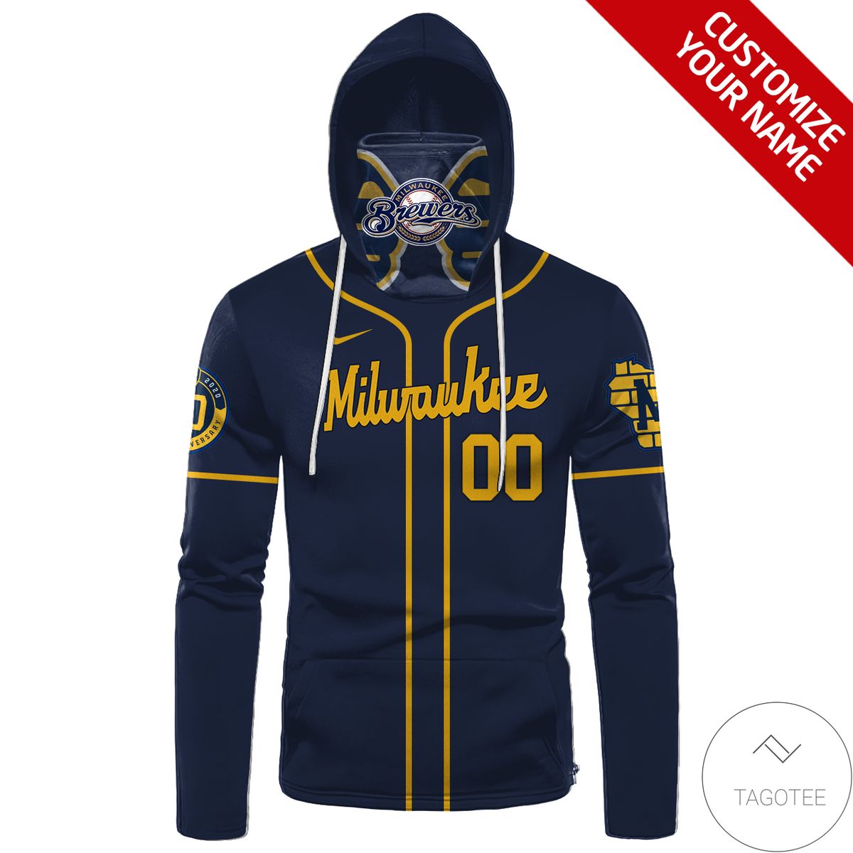 Personalized Name And Number Milwaukee Brewers Gaiter Mask Hoodie Personalized Name And Number Milwaukee Brewers Gaiter Mask Hoodie