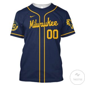 Personalized Name And Number Milwaukee Brewers Navy All Over Print T-Shirt
