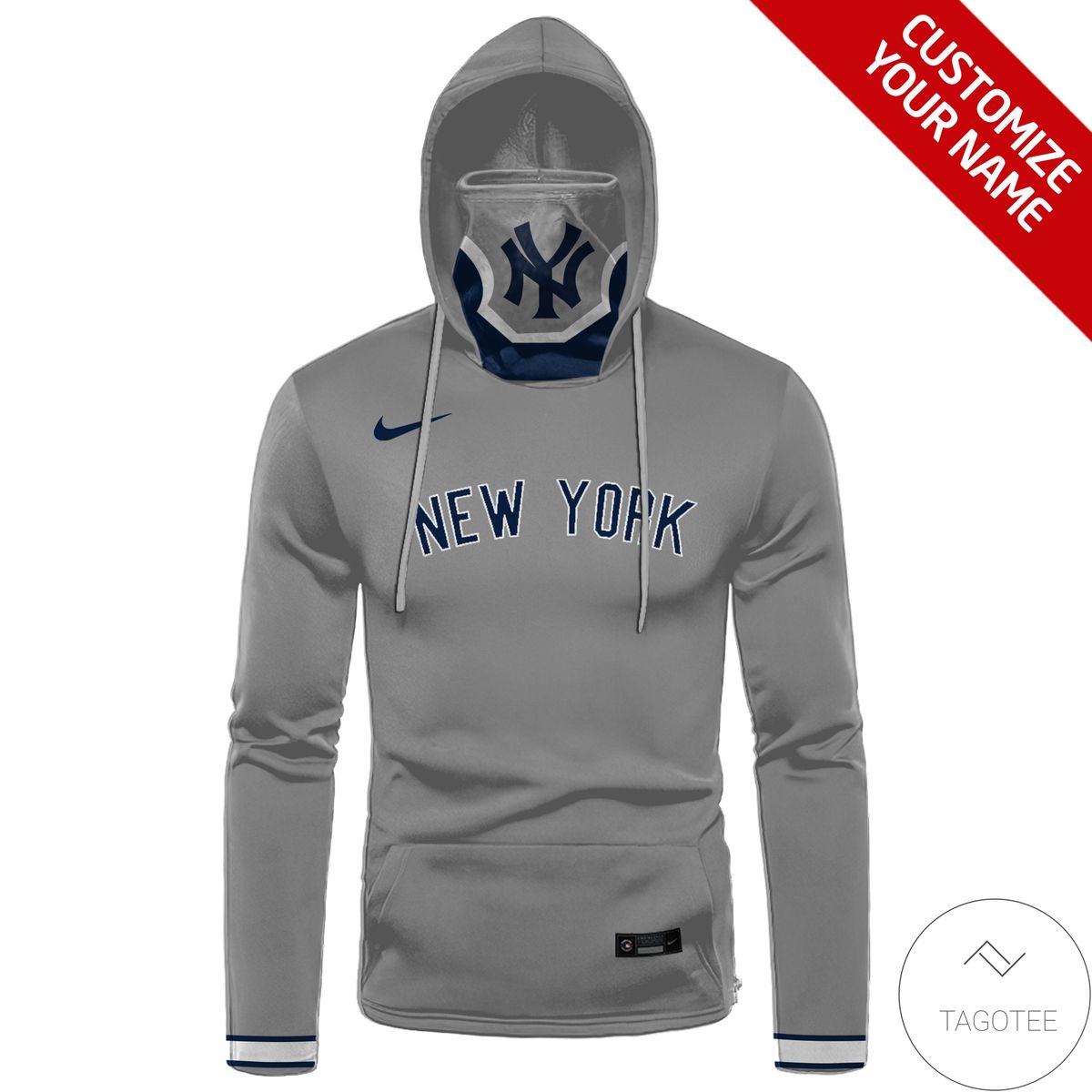 Personalized Name And Number New York Yankees Grey Gaiter Mask Hoodie Personalized Name And Number New York Yankees Grey Gaiter Mask Hoodie