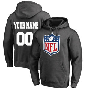 Personalized Name And Number Nfl Pro Line By Fanatics Branded Heathered Charcoal Nfl Shield Primary Logo Pullover Hoodie -Boom Customer
