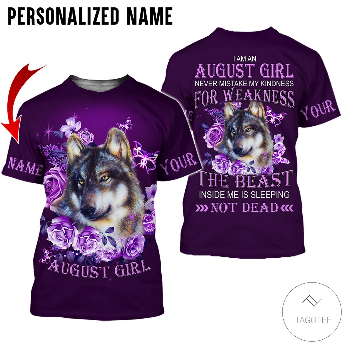 Personalized Name August Girl Wolf Purple All Over Print Hoodie Personalized Name August Girl Wolf Purple All Over Print Hoodie