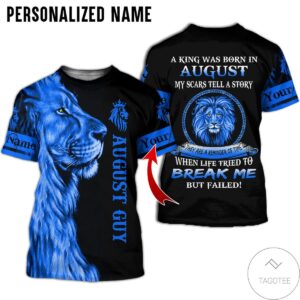 Personalized Name August Guy Lion A King Was Born All Over Print Hoodie