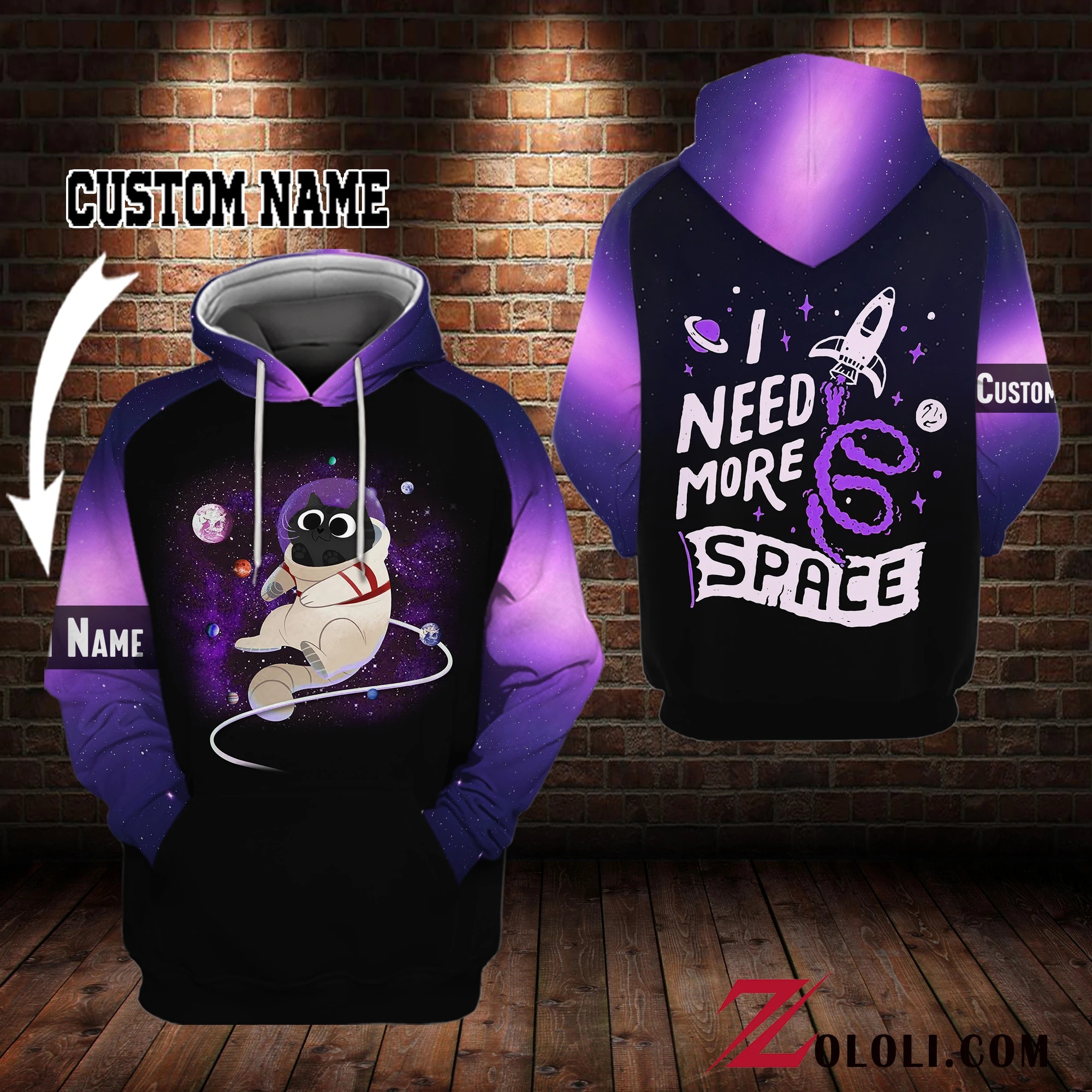 Personalized Name Black Astrocat I Need More Space 3D Hoodie Personalized Name Black Astrocat I Need More Space 3D Hoodie