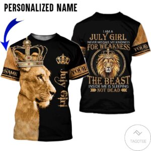 Personalized Name July Girl Never Mistake My Kindness Lion All Over Print Hoodie
