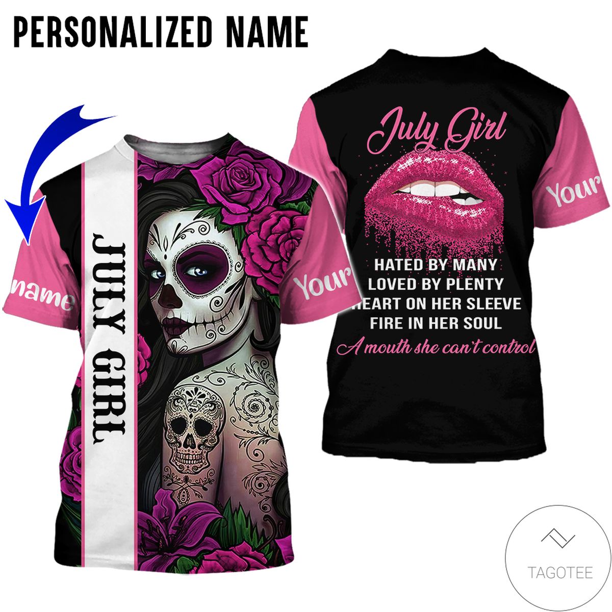 Personalized Name July Girl Skull Tattoo A Mouth She Can’T Control All Over Print Hoodie Personalized Name July Girl Skull Tattoo A Mouth She Can’T Control All Over Print Hoodie