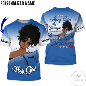 Personalized Name May Girl I’M Stronger Than You Believe Blue All Over Print Hoodie