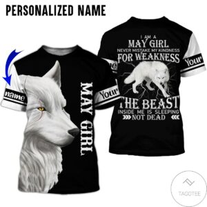 Personalized Name May Girl White Wolf The Beast Not Dead All Over Print Hoodie