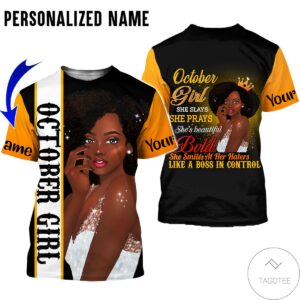 Personalized Name October Girl She Slays She Prays She Beautiful All Over Print Hoodie
