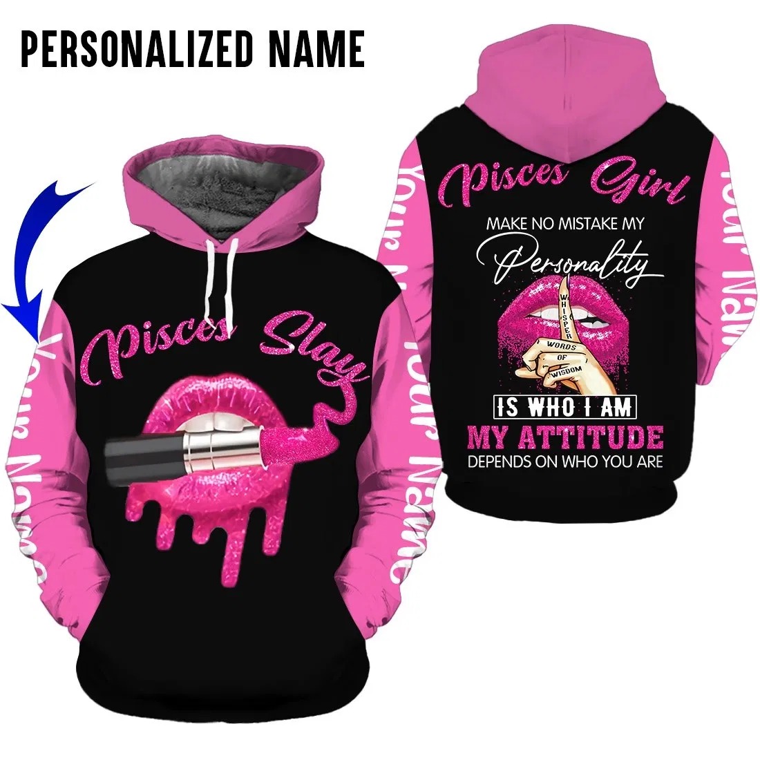 Personalized Name Pisces Girl Whisper Words Of Wisdom 3D Hoodie Personalized Name Pisces Girl Whisper Words Of Wisdom 3D Hoodie