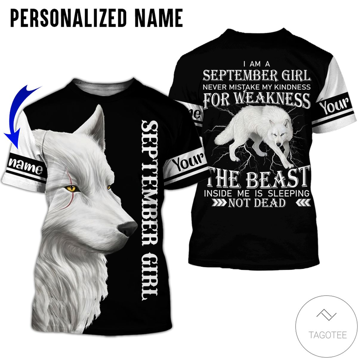 Personalized Name September Girl Never Mistake My Kindness White Wolf All Over Print Hoodie Personalized Name September Girl Never Mistake My Kindness White Wolf All Over Print Hoodie